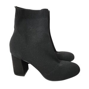 MIA Natally Black Stretch Knit Sock Boots Block Heel Size 8.5